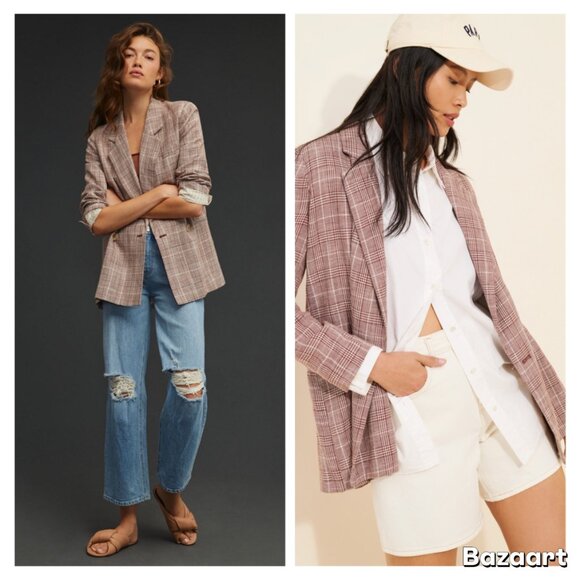 NWT Anthropologie Maeve Double-Breasted Plaid Blazer - Picture 1 of 5